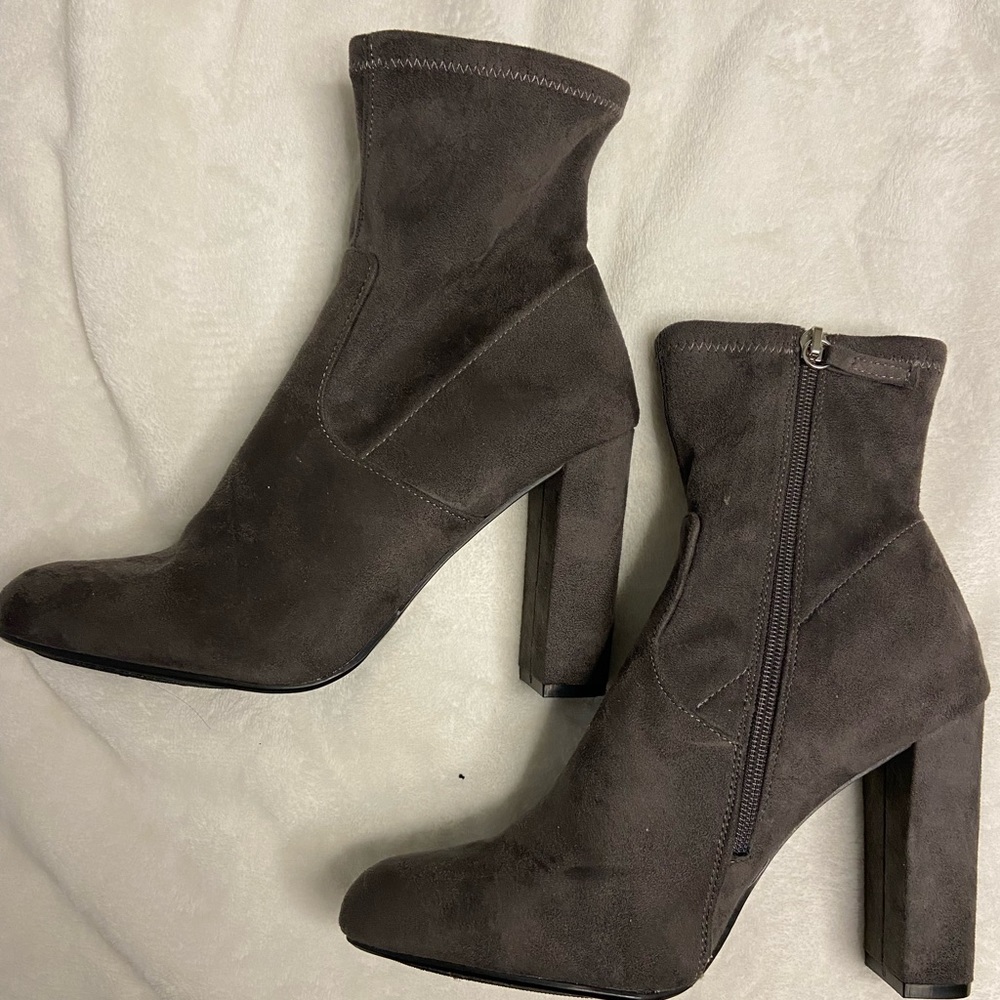 Grey suede sock booties